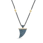 14Kt gold/silver, blue diamond and diamond "shark tooth" pendant