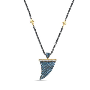 
            
                Load image into Gallery viewer, 14Kt gold/silver, blue diamond and diamond &amp;quot;shark tooth&amp;quot; pendant
            
        