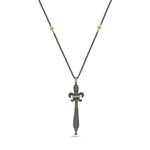 14kt yellow gold/silver and black diamond "dagger" necklace