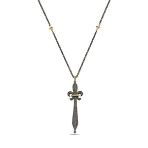 14kt yellow gold/silver and black diamond "dagger" necklace