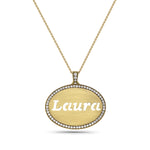 14Kt gold and diamond nameplate pendant
