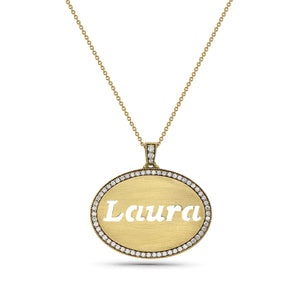 
            
                Load image into Gallery viewer, 14Kt gold and diamond nameplate pendant
            
        