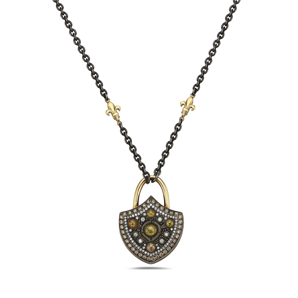 14kt White Gold Diamond Lock Necklace 