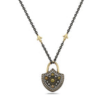 14kt yellow gold/silver and diamond "lock" necklace