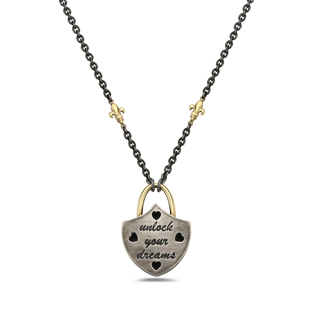 
            
                Load image into Gallery viewer, 14kt yellow gold/silver and diamond &amp;quot;lock&amp;quot; necklace
            
        