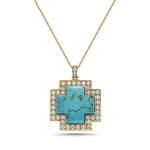 14Kt gold, diamond and turquoise cross pendant