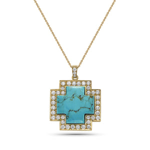 
            
                Load image into Gallery viewer, 14Kt gold, diamond and turquoise cross pendant
            
        