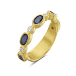 24Kt gold, diamond and blue sapphire ring