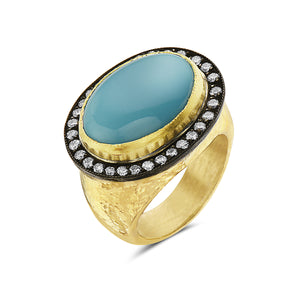 24Kt gold, diamond and turquoise ring