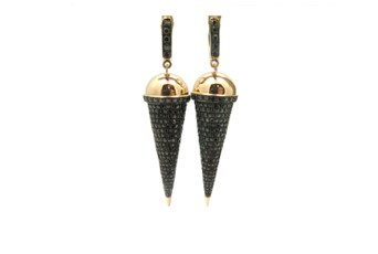 
            
                Load image into Gallery viewer, 14kt pink gold &amp;quot;cone&amp;quot; earrings with black diamonds
            
        