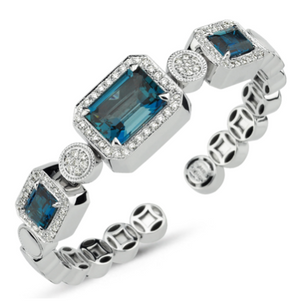 14kt white gold cuff with diamonds and London blue topaz