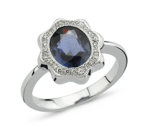 
            
                Load image into Gallery viewer, 18kt white gold  diamond and blue sapphire
            
        