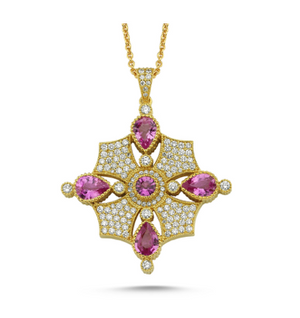 18kt yellow gold diamond and pink sapphire pendant