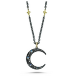 14kt silver diamond and moonstone crescent pendant