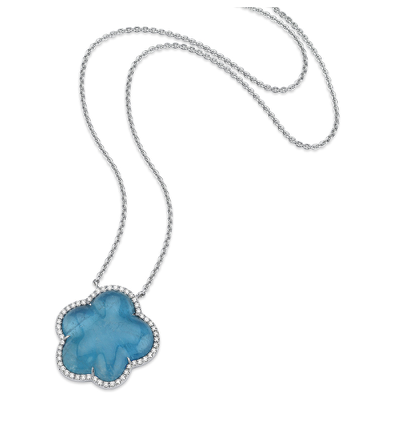 
            
                Load image into Gallery viewer, 18kt white gold diamond and aquamarine flower necklace
            
        