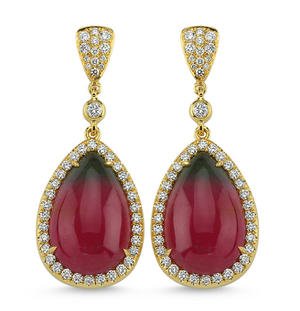 
            
                Load image into Gallery viewer, 18kt yellow gold diamond and watermelon tourmaline earrings
            
        