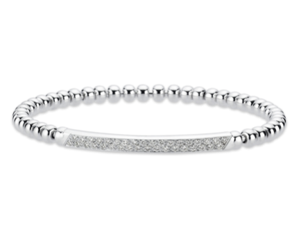 
            
                Load image into Gallery viewer, 14kt white gold diamond bar bead bracelet
            
        