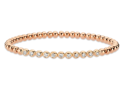 
            
                Load image into Gallery viewer, 14kt pink gold bezel diamond set bead bracelet
            
        