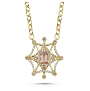 14kt yellow gold diamond and morganite necklace