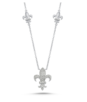 
            
                Load image into Gallery viewer, 14kt white gold and diamond fleur de lis necklace
            
        